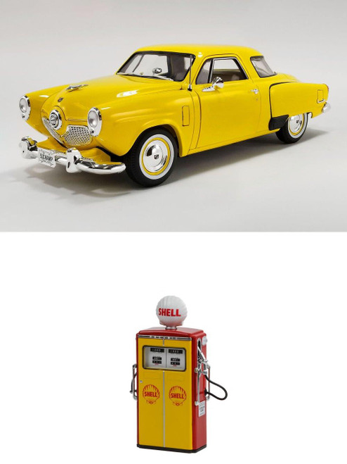 Diecast Car w/Gas Pump - 1951 Studebaker Champion, Yellow - Acme A1809203 - 1/18 scale Diecast Model Toy Car