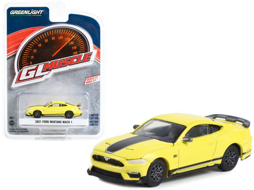 2021 Ford Mustang Mach 1, Yellow - Greenlight 13320F/48 - 1/64 Scale Diecast Car