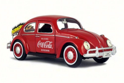 1966 Volkswagen Beetle w/ Rack & Bottles Coca Cola, Red - Motorcity Classics 424067 - 1/24 Scale Diecast Model Toy Car