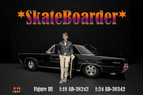 Skateboarder Figure III, Beige and Black - American Diorama 38342 - 1/24 scale Figurine - Diorama Accessory