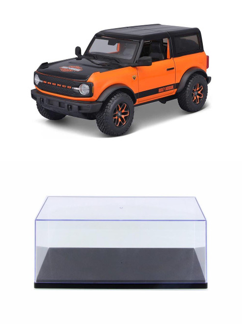 Diecast Car w/Display Case - 2021 Ford Bronco Badlands, Black /Orange - Maisto 32272OR - 1/24 scale Diecast Model Toy Car