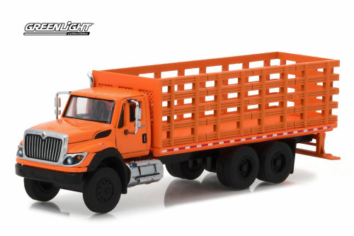 2017 International WorkStar Platform Stake Truck, Orange - Greenlight 45020B/48 - 1/64 Scale Diecast Model Toy Car