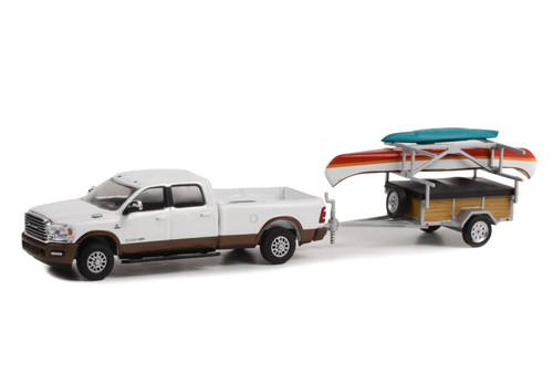 2022 Dodge Ram 2500 & Trailer w/Accessories, White - Greenlight 32260 - 1/64 scale Diecast Car