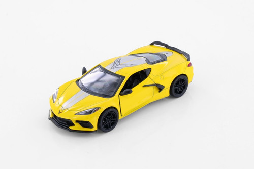 2021 Chevy Corvette Stingray C8, Yellow - Kinsmart 5432DF - 1/36 Scale Diecast Model Toy Car
