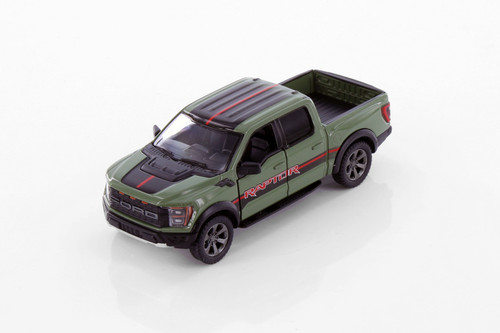 2022 Ford F-150 Raptor Pickup Truck, Green - Kinsmart 5436DF - 1/46 scale Diecast Model Toy Car