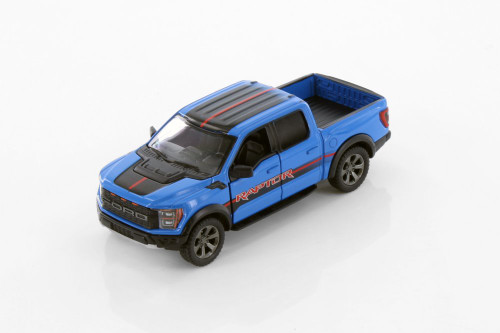 2022 Ford F-150 Raptor Pickup Truck, Blue - Kinsmart 5436DF - 1/46 scale Diecast Model Toy Car