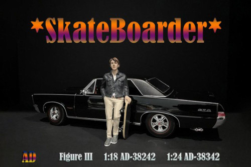 Skateboarder Figure III, Beige and Black - American Diorama 38242 - 1/18 scale Figurine - Diorama Accessory