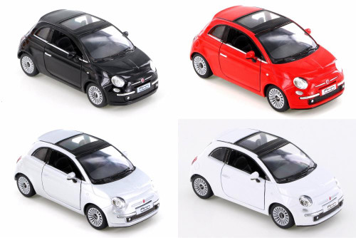 Fiat 500 - Set of Four 1/28 Scale Diecast Model Toy Cars - Kinsmart 5345D - Assorted Colors