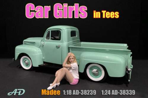 Car Girl in Tee Madee Figure, White and Pink - American Diorama 38339 - 1/24 scale Figurine - Diorama Accessory
