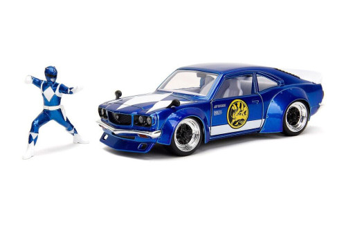 1974 Mazda RX-3 w/ Blue Ranger Figurine, Power Rangers - Jada Toys