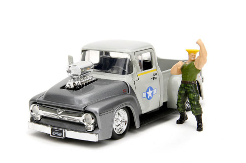 1956 Ford F-100 Pickup w/ Guile Figure, Street Fighter - Jada Toys 34373 - 1/24 Scale Diecast Car