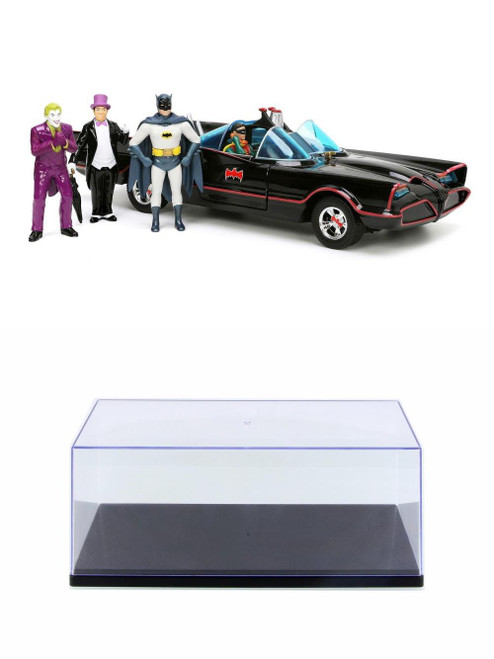 Diecast Car w/Display Case - 1966 Batmobile Classic TV Series w/Batman, Robin &Villians-Jada Toys 33737 - 1/24 scale Diecast Car