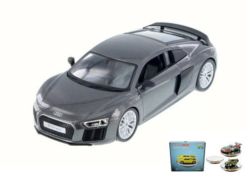 Diecast Car w/Rotary Turntable - Audi R8 V10 Plus, Gray - Maisto 34513 - 1/24 Scale Diecast Car