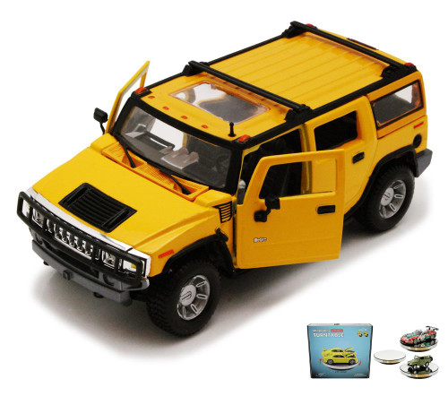 Diecast Car w/Rotary Turntable - Hummer H2 SUV, Yellow - Maisto 34231 -1/27 Scale Diecast Car