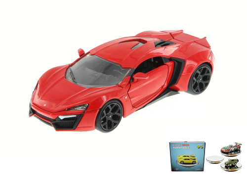 Diecast Car w/Display Turntable - Lykan HyperSport, Red - JADA 97373 - 1/24 Scale Diecast Car