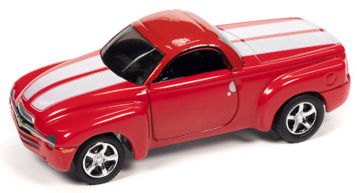 2005 Chevy SSR Pickup, Torch Red w/White Stripes - Johnny Lightning JLCG030/48B - 1/64 Scale Car