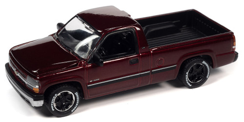 2002 Chevy Silverado Pickup, Dark Red - Johnny Lightning JLCG030/48B - 1/64 Scale Diecast Model Car