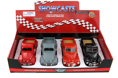 1948 Ford F-1 & 1950 Chevy 3100, Red Blue & Black, Showcasts 37935/52D - 1/24 Scale Set of 4 Cars
