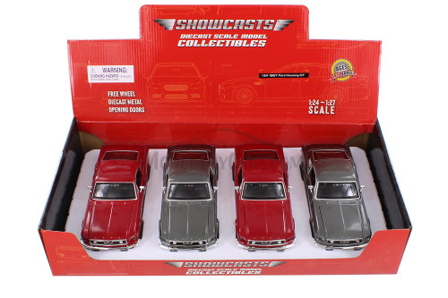 1967 Ford Mustang GT-500 Hard Top, Red & Gray, Showcasts 37260 - 1/24 Scale Set of 4 Model Toy Cars