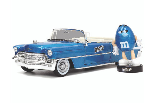 1956 Cadillac Eldorado Convertible w/ Blue M&M's Figure, Jada Toys 33726 - 1/24 Scale Diecast Car