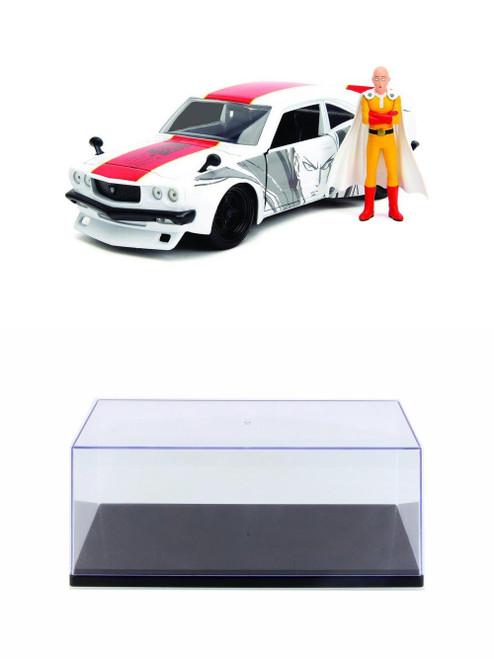 Diecast Car w/Display Case - 1974 Mazda RX-3 w/ Saitama Figure, One Punch Man - Jada Toys 33688 - 1/24 Scale Diecast Car