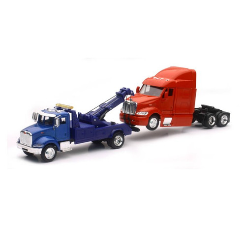 Peterbilt Tow Truck W/ Truck Cab, Blue and Red - New Ray SS-15053 - 1/43 scale Diecast Car