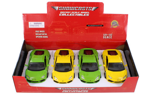 Lamborghini Huracan Coupe, Green & Yellow - Showcasts 37509 - 1/24 Scale Set of 4 Diecast Cars