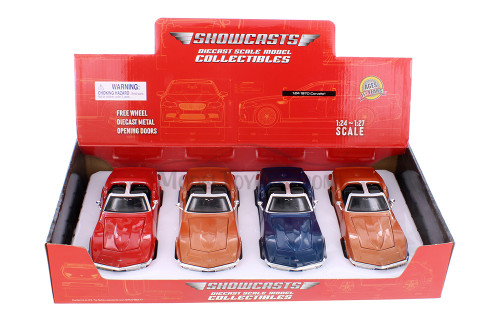 1970 Chevy Corvette T-Top, Red, Orange, Blue - Showcasts 37202/2 - 1/24 Scale Set of 4 Diecast Cars