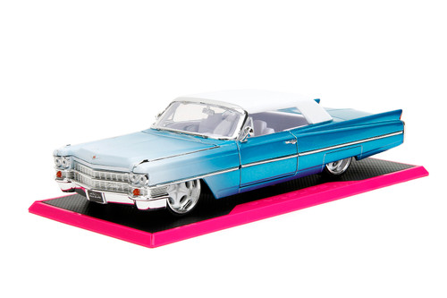 1963 Cadillac w/Display Base, Blue-White Gradient - Jada Toys 34897 - 1/24 Scale Diecast Model Car