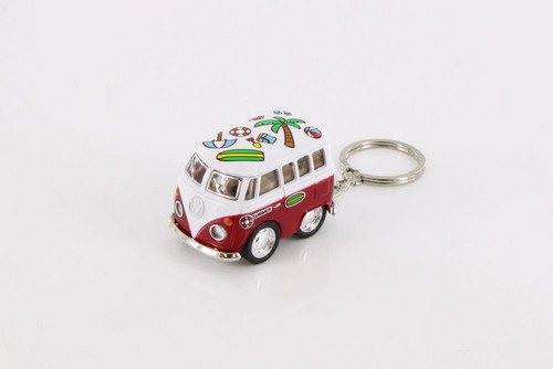 Volkswagen Little Van Key Chain with Summer Décor, Red - Kinsmart 2002DFK - Diecast Model Toy Car