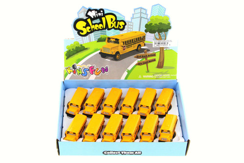 School Bus Key Chain, Yellow - Kinsmart 2523DK - 2.5" Scale Set of 12 Diecast Model Toy Cars