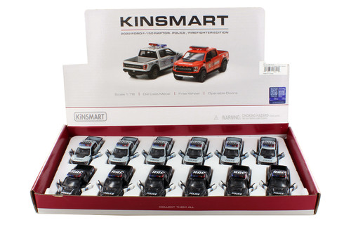 2022 Ford F-50 Raptor Pickup Truck - Police, Asstd - Kinsmart 3001DP/2 - 1/78 Scale Set of 12 Cars