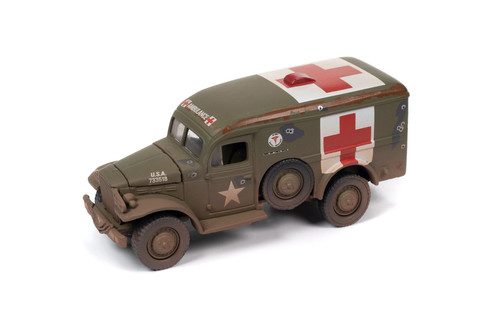 Dodge WC54 Ambulance (Weathered), Green - Johnny Lightning JLML009/48A - 1/64 Scale Diecast Toy Car