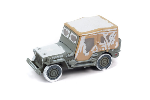 Willys MB Jeep, Gray w/Beige Top - Johnny Lightning JLML009/48A - 1/64 Scale Diecast Model Toy Car