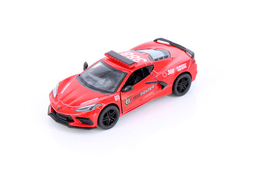 2021 Chevy Corvette Stingray C8 Firefighter, Red - Kinsmart 5432DPR - 1/36 Scale Diecast Car
