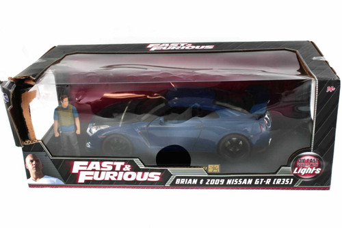 Brian's 2009 Nissan GTR with Brian Figure and Working Lights, Fast and Furious - R-22965 - 1/18 scale Diecast Model Toy Car