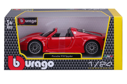 Porsche 918 Spyder Convertible, Red - Bburago 21076R - 1/24 Scale Diecast Model Toy Car