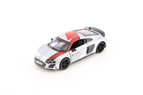 2020 Audi R8 Coupe Livery Edition, White w/Red Stripe - Kinsmart 5422DF - 1/36 Scale Diecast Car