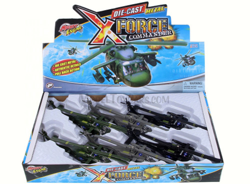 Box of 6 X-Force Commander U.S. Army Blackhawk Asstd. - Showcasts 51260 - 8" Diecast Helicopters
