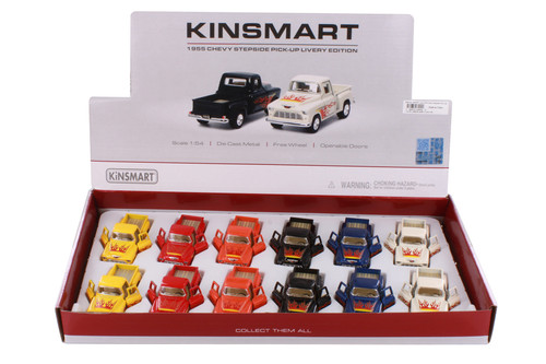 Box of 12 1955 Chevy Stepside Pickup Truck w/Flames, Asstd