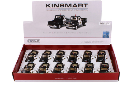 Box of 12 1955 Chevy Stepside Pickup Truck - Police Edition, Black - 3002DP - 1/54 Scale Model Cars
