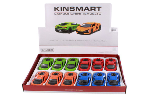 Box of 12 Lamborghini Revuelto Hardtop, Asstd - Kinsmart 5459D - 1/38 Scale Diecast Model Toy Cars