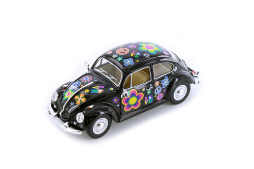 1967 Volkswagen Classic Beetle Hard Top w/Decals, Black - Kinsmart 7002DF - 1/24 Scale Diecast Car