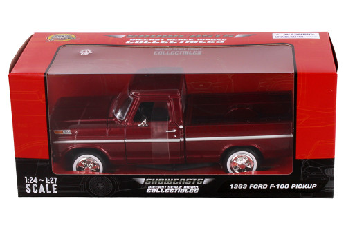 1969 Ford F-100 Pickup, Burgundy - Showcasts 71315BG - 1/24 Scale Diecast Model Toy Car