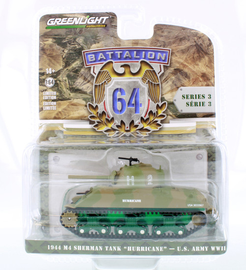 CHASE CAR Green Machine - 1944 M4 Sherman Tank, Green - Greenlight 61030B/48 - 1/64 Scale Diecast Model Toy Car