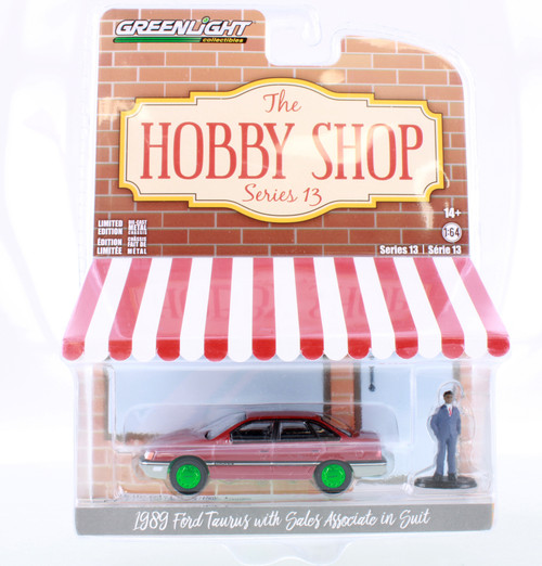 CHASE CAR Green Machine - 1989 Ford Taurus w/ Sales Associate in Suit, Red - Greenlight 97130D - 1/64 scale Diecast Car