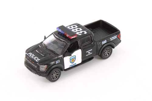 2022 Ford F-150 Raptor Pickup Truck - Police Edition, Black, Kinsmart 3001DP - 1/78 Scale Model Car