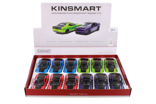 Box of 12 2023 Dodge Challenger SRT Demon 170, ASSTD - Kinsmart