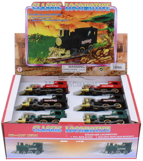 Box of 12 Classic Steam Locomotive Assortment, Showcasts 949D - 5.5" Scale Diecast Model Toy Trains