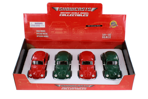 Box of 4 Volkswagen Beetle Hardtop, Assorted - Showcasts 37926 - 1/24 Scale Diecast Model Toy Cars